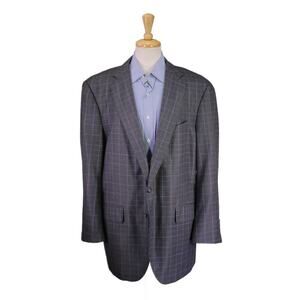 Custom Made! Gray w/ Purple Windowpane Wool-Silk 2-Btn Sportcoat Blazer 52R